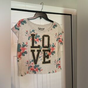 LOVE Floral Short-Sleeve Cropped Top from Alloy Apparel BRAND NEW